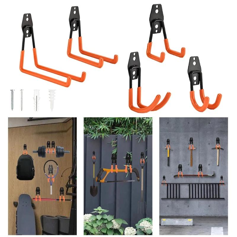 Heavy Equipment For Construction - 頑丈な壁掛け鉄製フックガレージオーガナイザー自転車はしごハンガー滑り止め付きガーデンツール家庭用ワークショップ用